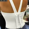 Tank Top Women White Letter Print Fashion Back Bow Sexig Crop Top Backless Evening Party Club Streetwear Ladies Top 220616