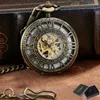 Montres de poche Bronze mécanique montre pour hommes creux gravé chiffres romains boîtier Transparent motif cadran dames horloge cadeaux 2022