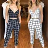 Women's Two Piece Pants Factory direct sales in Europe and the United States stock sexy suspenders V-neck check cropped trousers two-piece suit