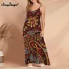 Noisydesigns Sleeveless Dress Women Summer Golden Floral Vintage Luxury European Pattern Long Suspender Skirt Female Boho Party 220627