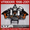 Kropps kit för Honda Interceptor VFR 800RR 800 CC RR VFR800RR 1998 1999 2000 2001 Kroppsarbeten 128no.103 Orange Flames VFR-800 800CC VFR800R 98-01 VFR800 RR 98 99 00 01 FAIRING