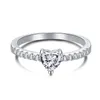 100% 925 Sterling Silver Ring Luxury Rings Smycken 5A CUBIC ZIRCONIA Vit hjärta Princess Cut Diamond Party för Kvinnor Kärlek Förlovning Bröllopsringar med Box Storlek 5-9