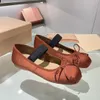 Luxury brands Women Mary Janes Shoes Butterfly Knot Silk Square Toe Ballet Flats