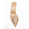 2022 Summer New Rhinestone Single Shoes Women Brethable Fashion Pointed Toe High Heels Sexy Stiletto Muller Sandals Pumps G220527