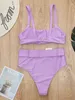 High Waist Bikini Solid Purple Leg Belt Luxury Swimsuit sexy Bathing Suit Push Up Two Piece Swimwear Ropa Mujer 220616