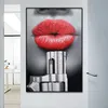 Sexy rote Lippen und silberne Schnauze, Leinwand-Poster, Wand-Kunstdruck, moderne Malerei, nordisches Kinderzimmer, Dekoration, Bild