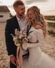 Tvådel bohemsk sjöjungfru bröllopsklänning enkel långärmad tyll boho strand bröllopsklänningar besättning hals elfenben land brud formell slitage engagemang 2022 robe de mariage