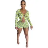 2022 Designer Designer Dames Tracksuits Sexy Digital Print Lange Mouw Temperament Shorts Two -Pally Set Outfits