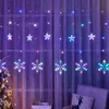 LED 스타 달 램프 촛불 눈송이 요정 커튼 끈 조명 화환 크리스마스 램프 홈 웨딩 파티 창 장식