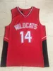 Hombres Zac Efron Troy Bolton 14 East High School Musical Wildcats Camisetas de baloncesto Camisas cosidas rojas SXXL1725859