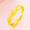 Wedding Rings 100% 24K Gold Ring For Women Symbolize Peace Olive Branch Leaves Open Creative Lady Fashion Jewelry FreeWedding