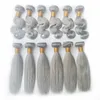 Mechones de cabello humano postizo Natural, negro, marrón, gris, Rubio, 3 unids/lote, liso brasileño gris plateado, 10-26 pulgadas