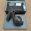 Toppkvalitetsdesigner Kvinnor Plattform Sandaler Vattentät Plattform Sandal Högklackat Öppna Toe Pumps Läder Slingback Ladies Äkta Läder Klädskor Heel 14.5 cm