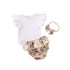 Roupas infantis de verão bebê menina com babados com bodys de bodys de bodys de berros florais nascidos na cabeça de 3pcs 220602