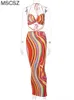 Gestreiftes Frauen-Sommer-langes Kleid Halter-rückenfreies Twist-Wrap-Boho-Strandkleid Sexy figurbetontes Urlaubsoutfits Clubwear G220510