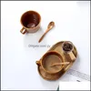 Mugs Drinkware Kitchen Dining Bar Home Garden Japanese Vertical Ceramic Coffee Cup Set With Cushion and Spoon Simple CH DHKN7