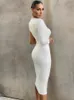 Sukienka bandażowa dla kobiet Summer White Midi Bodycon Elegancki seksowny jedno ramię wieczorne klub imprezowy Wysokiej jakości 220425238W