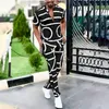 Fashion Spring Summer Men s Casual Two Piece Set Short Sleeve Tops och Long Pants Suit Pattern Print Outfit Men Streetwear 220719