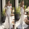 Luksusowe 3D Kwiki kwiatowe Suknia ślubna syrenka 2022 Letnie długie boho plażowe suknie ślubne z ramion Perły Kościa Kości Kości Kości z kości słoniowej Białe sukienki panny młodej gorset