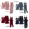JULY'S SONG Fashion Velvet 4 pezzi pigiama invernale caldo set donna sexy abito di pizzo pigiama abito da notte senza maniche indumenti da notte 220329