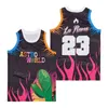 Filme de basquete de filme Astro World 23 La Flame Jersey Uniform College Bordado de bordado colorido Black Hip Hop Sport University Breathable Hiphop Top Quality on Sale