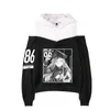 Kadın Hoodies Sweatshirts Anime 86 Seksen Altı Kadın Hoodie Sweatshirt Harajuku Sokak Giyim Hip Hop Uzun Kollu Seksi Kapalı Omuz Polar H