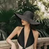 Wide Brim Hats Summer Femme Papier Paille Vintage Big Usaves Visors Sun Visors Chapeau Caps de vacances Place pour les filles Fouilles UV Bodet Blackwide Chur22
