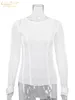 Clacive figurbetontes weißes O-Ausschnitt-Damen-T-Shirt, elegantes gelbes Langarm-Herbst-T-Shirt, lässig, schlank, elastisch, solides Top, weiblich, 220407