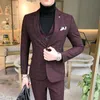 Men Dress Pants Vest 3 Piece Suits / Male Wedding Autumn Business Formal Plaid Suit Luxury Slim Fit Coat Trousers