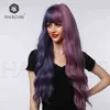 패션 가발 여성 Qi Bangs 보라색 대비 색상 음양 헤드 긴 곱슬 머리 고온 실크 재료 코스프레 220527