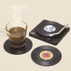 6pcs Vinyl Disk Coasters With Record Player Holder Creative Koffie Mok Cup Onderzetters Hitte endig Antislip Pads 220627