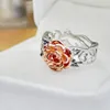 Retro Handgemachte Hohl Schnitzen Rose Blume Ring Antike Silber Farbe Floral Weibliche Aussage Ringe für Frauen Party Hochzeit Schmuck