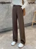 Yitimoky Woolen Pants for Women Office Lady High Waist Clothes Work Black Coffee Full Length Trousers Korean Fashion Bottoms 220725