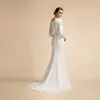 Simple Wedding Dress For Civil Marriage With Sleeves Elegant Bridal Gown For Bride Boat Neck Vestidos De Novia 2022 Mariage