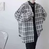 メンズ韓国のファッションヴィンテージウールルーズカジュアルな格子縞の厚いシャツジャケット女性特大のトレンディストリートウェアシャツコートトップT220728