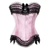 Sexy Satin Dentelle Superposition Corset Bustier Overbust Burlesque Corselet Top Bodyshaper Lingerie Showgirl Costume De Fête Plus La Taille 220615