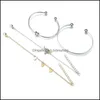 Bracelets de Tennis bijoux 4 pièces, breloques géométriques à tête Bl pour femmes, couleur or, pendentif cœur, ensemble de fête Dhfj3