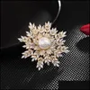 Szpilki broszki projektant biżuterii kobiety Pearl broszka płatek śniegu garnitur dla kobiety cyrkon Lady Flower Pins Vintage Elegancki luksus BR dhfls