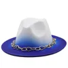 Beralar Mavi/Beyaz Geniş Sebir Basit Top Şapka Panama Solid Feel Fedoras Erkekler için Kadınlar Yapay Yün Karışımı Caz Kapağı