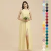 2022 Yellow Plus Size Bridesmaid Dresses Long Sexy Engagement Robe Split Leg-out Birthday Gift Women Halter Party Evening Gown bm3007