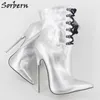 Sorbern Sexy Ankle Boots For Women Plus Size 18cm Metal High Heels Lace Up Large Size 36-46 Booties Pointed Toe Shoes