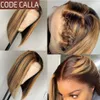 Syntetiska peruker Höjdpunkt Kort Bob Human Hair Wig Brazilian Straight Spets Frontal Wig For Women Ombre Brown Syntetiska stängningspervar