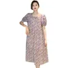 Summer Hubblebubble Sleeve Purple Floral Party Dress Matterity krótki rękaw kwadratowy kołnierz w ciąży Kobieta szyfonowa sukienka J220628