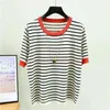 Shintimes Striped Tee Shirt Femme Tops Summer T Women Thin Ice Silk Knitted Tshirts Short Sleeve Clothing Camisetas Mujer 220321