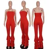 Women Strapless Bodycon Sexy Casual Jumpsuit Red Fashion Backless Rompers Stacked Flared Pants Streetwear Overalls 220513