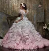 Girl's Dresses Feather Ball Gown Flower Girl For Wedding Beaded Bateau Neck Appliqued Toddler Pageant Gowns Tulle Kids Prom GownsGirl's Girl