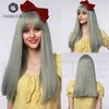 Style Women Wigs Green Wood Flax Gray Straight Hair With Bangs Lovely Fashion 220527