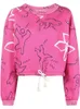 2022 Spring Summer New Round Neck Waist Sweatshirts Ladies Printed Short Hoodie
