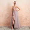 Sexy Spaghetti Straps Evening Dresses Arrival V-Neck Rhinestones Beading Formal Prom Gowns with Slit robe de soiree 220510