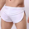 Summer Men Sides Split Shorts Smooth Quick Dry Jogging Sweatpants Gym Fitness Solid Bottoms Sexy Male Sport Running Short Pants Y220506